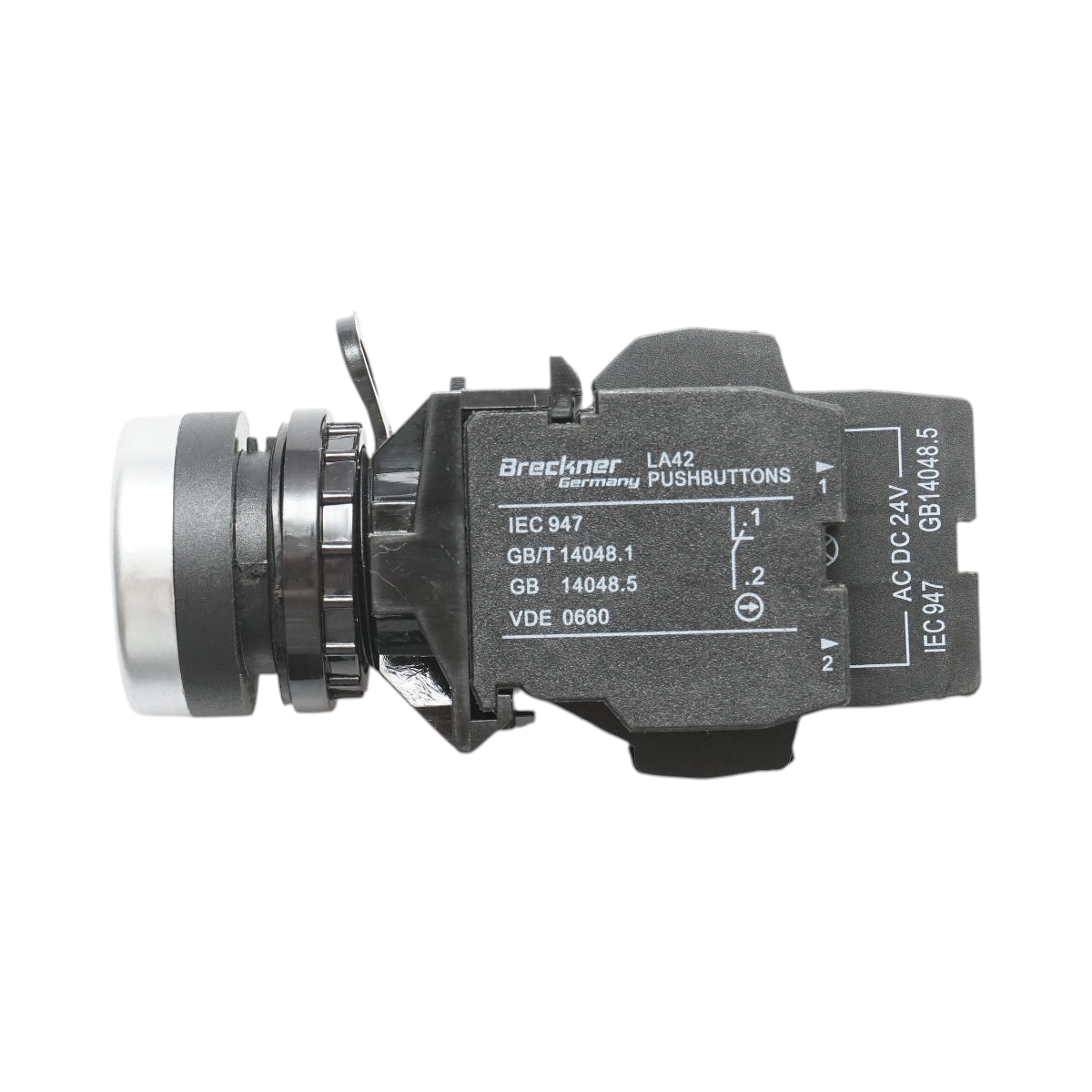 Pulsante luminoso 24V AC/DC LED verde con ritorno 1NO+1NC, 10A/600V AC, 1A/250V DC LA42 Breckner Germany