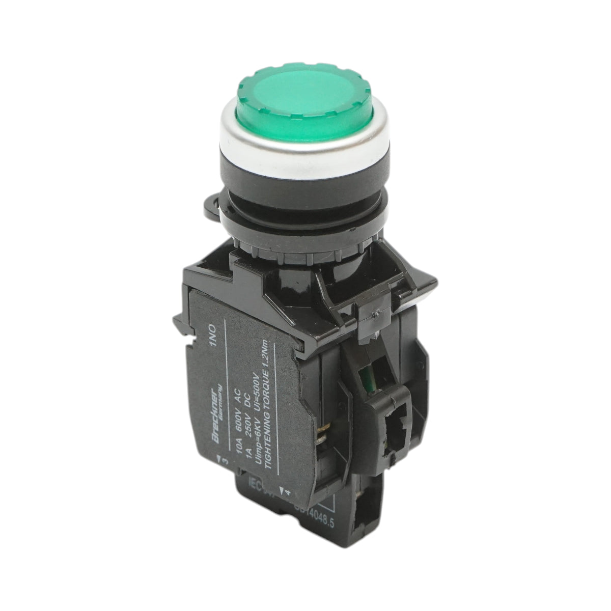 Pulsante luminoso convesso 24V AC/DC LED verde con ritorno 1NO+1NC, 10A/600V AC, 1A/250V DC LA42 Breckner Germany