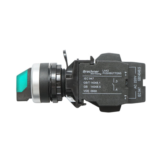 Selettore luminoso 220V AC LED verde a 3 posizioni 2NO, 10A/600V AC, 1A/250V DC LA42 Breckner Germany