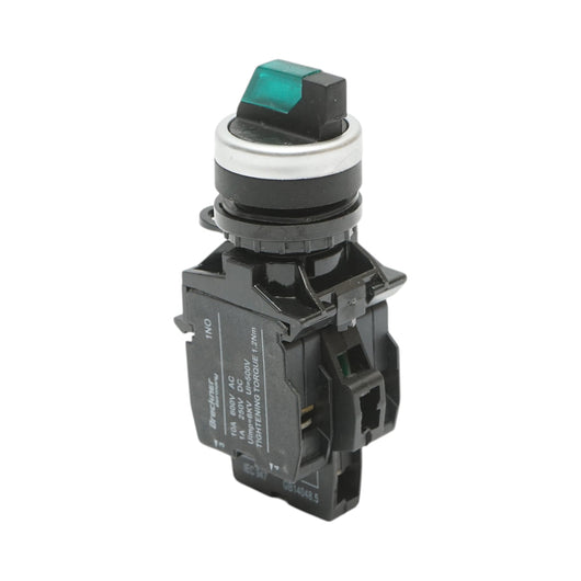Selettore luminoso 220V AC LED verde con 2 posizioni 1NO+1NC, 10A/600V AC, 1A/250V DC LA42 Breckner Germany