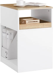 Cassettiera Scrivania con Ruote Cassettiera Ufficio con Scomparto Aperto e Cassetto Rimovibile Mobile Ufficio Porta Stampante Salvaspazio Bianco e Naturale 40x50x65cm ASK08-WN