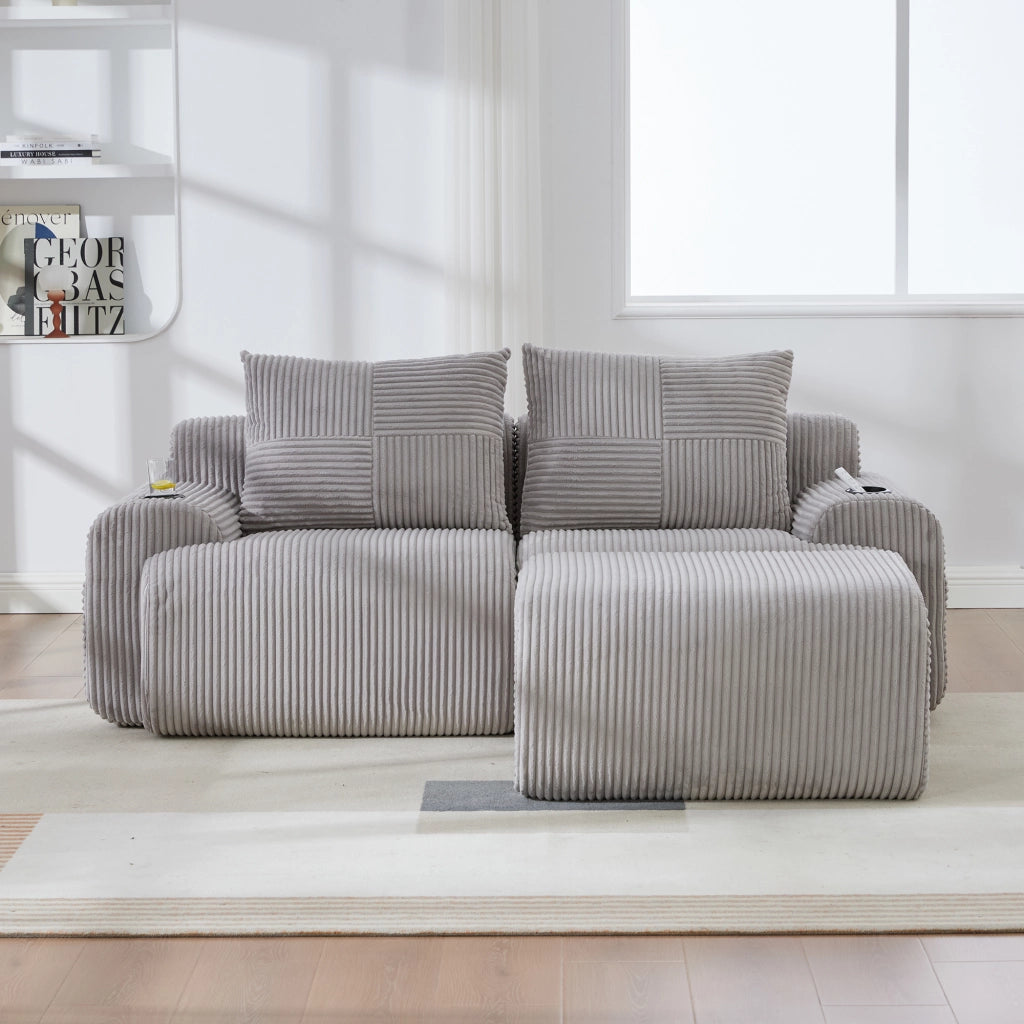 DIVANO Modulare 2 posti 200x174x80 cm in corduroy grigio chiaro