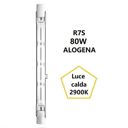 R7S LAMPADINA LINEARE ALOGENA 80W LUCE CALDA 2900K 1350 LUMEN 119 MM BOT
