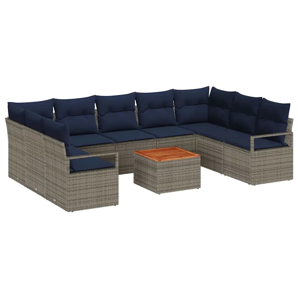 Set Divano da Giardino con cuscino 10 pcs Grigio polyrattan