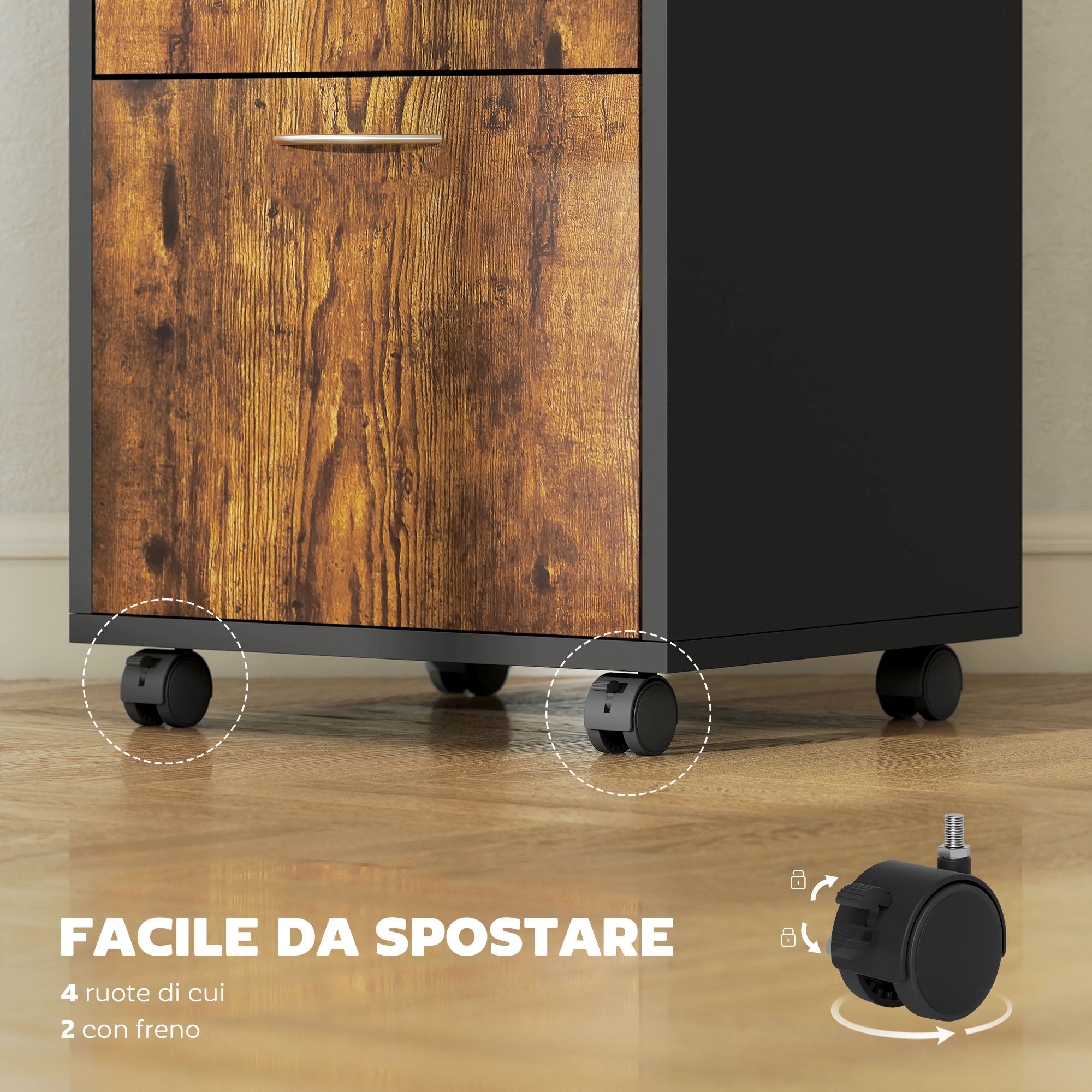 Mobiletto Ufficio con Cassetto e Ruote 40x35x60 cm in Legno Marrone