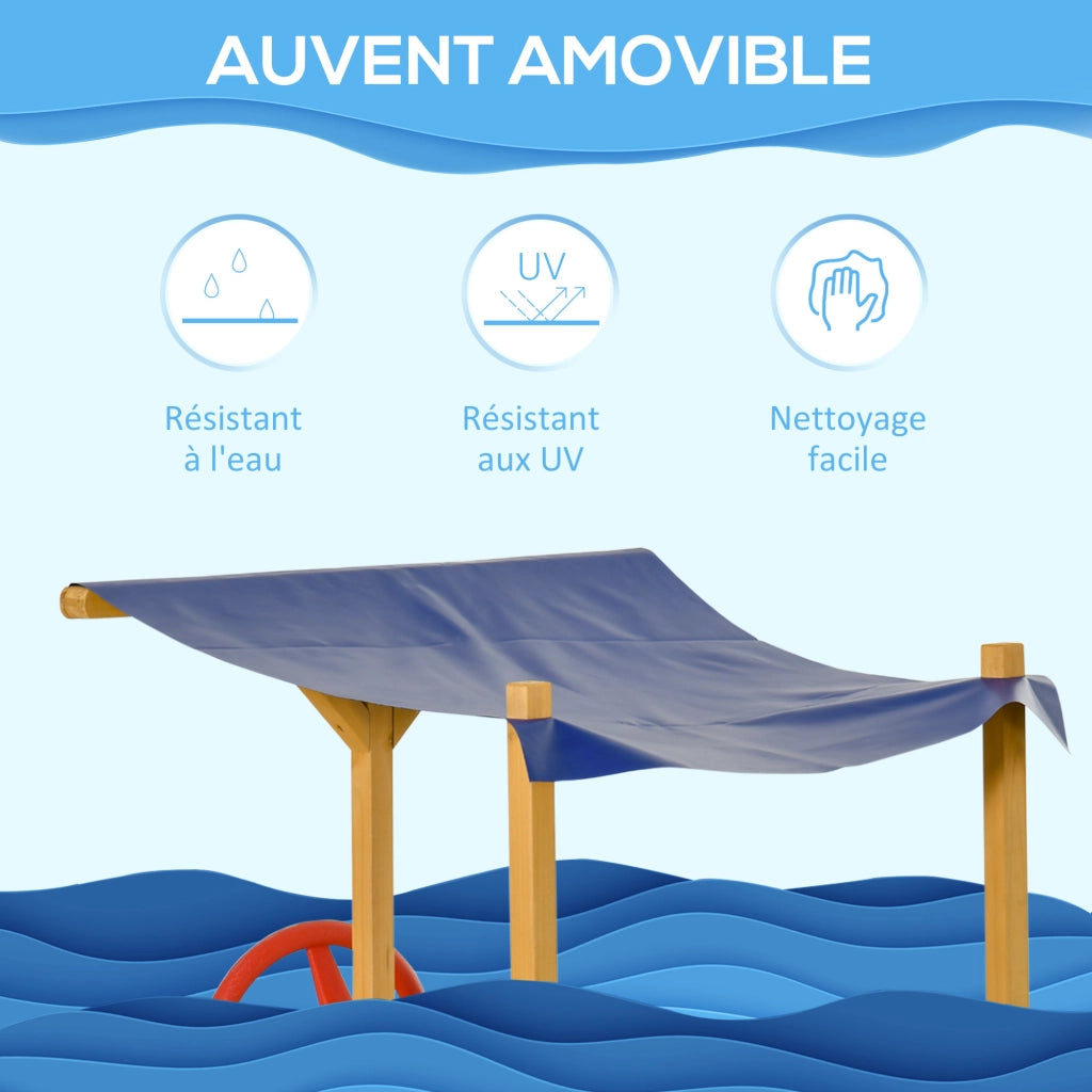 Casetta da giardino per bambini in legno a forma di barca pirata ¨C zephmum ¨C con vela ombreggiante, baule e timone