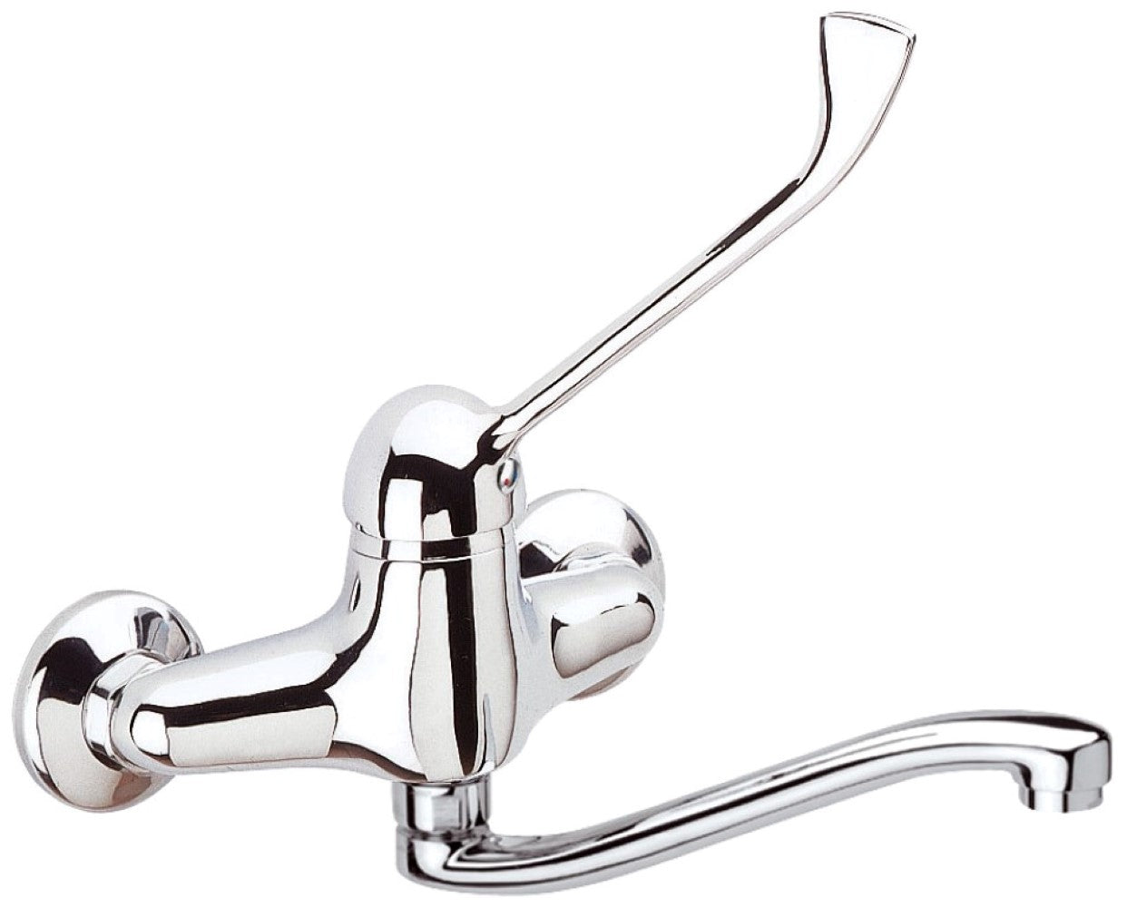 Rubinetto per lavello a muro con leva lunga e bocca a s girevole - serie kiss