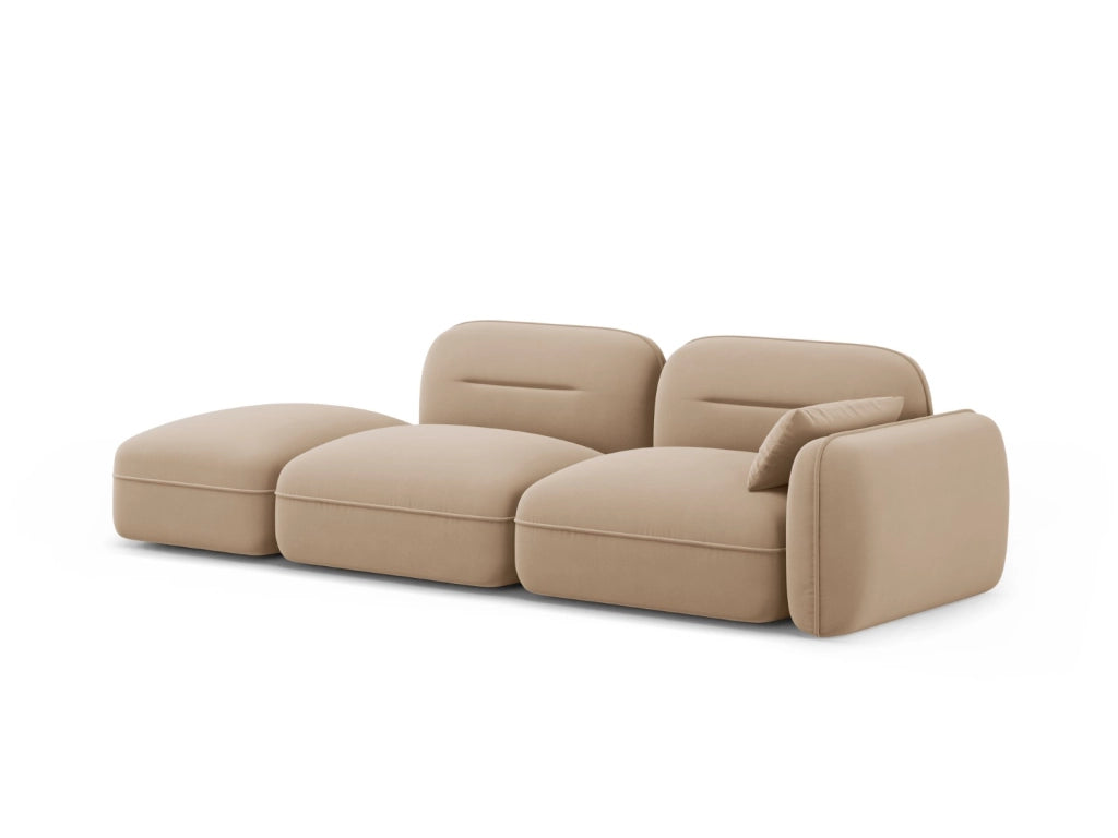 Cosmopolitan Design - Divano modulare sinistro "Sydney" 3 posti in velluto sabbia 