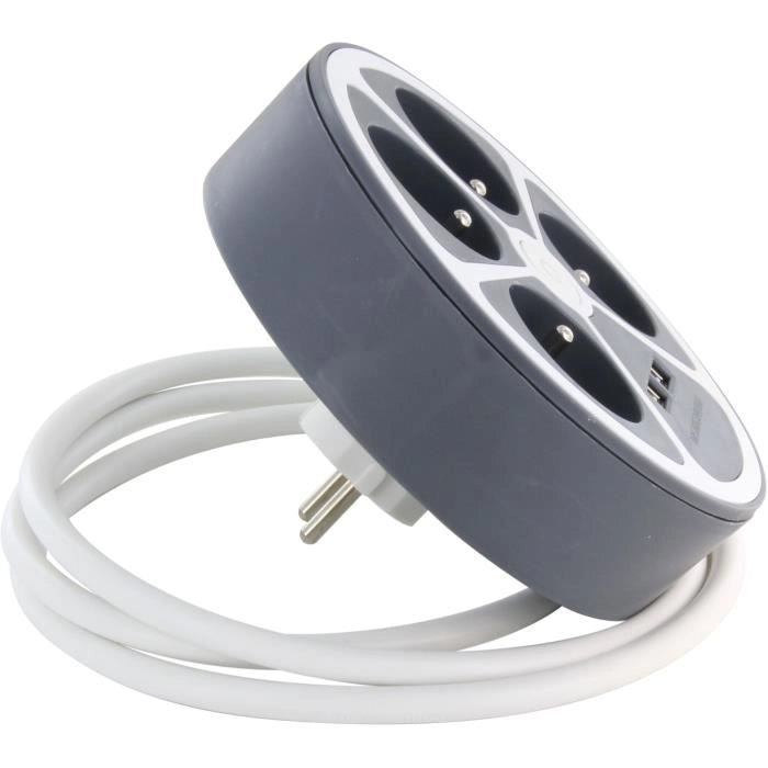 Chacon Multiprise Bureau 16A.250V-Max 3680W 4x16A+2USBA Cavo 1,5 m- grigio-likerrupter
