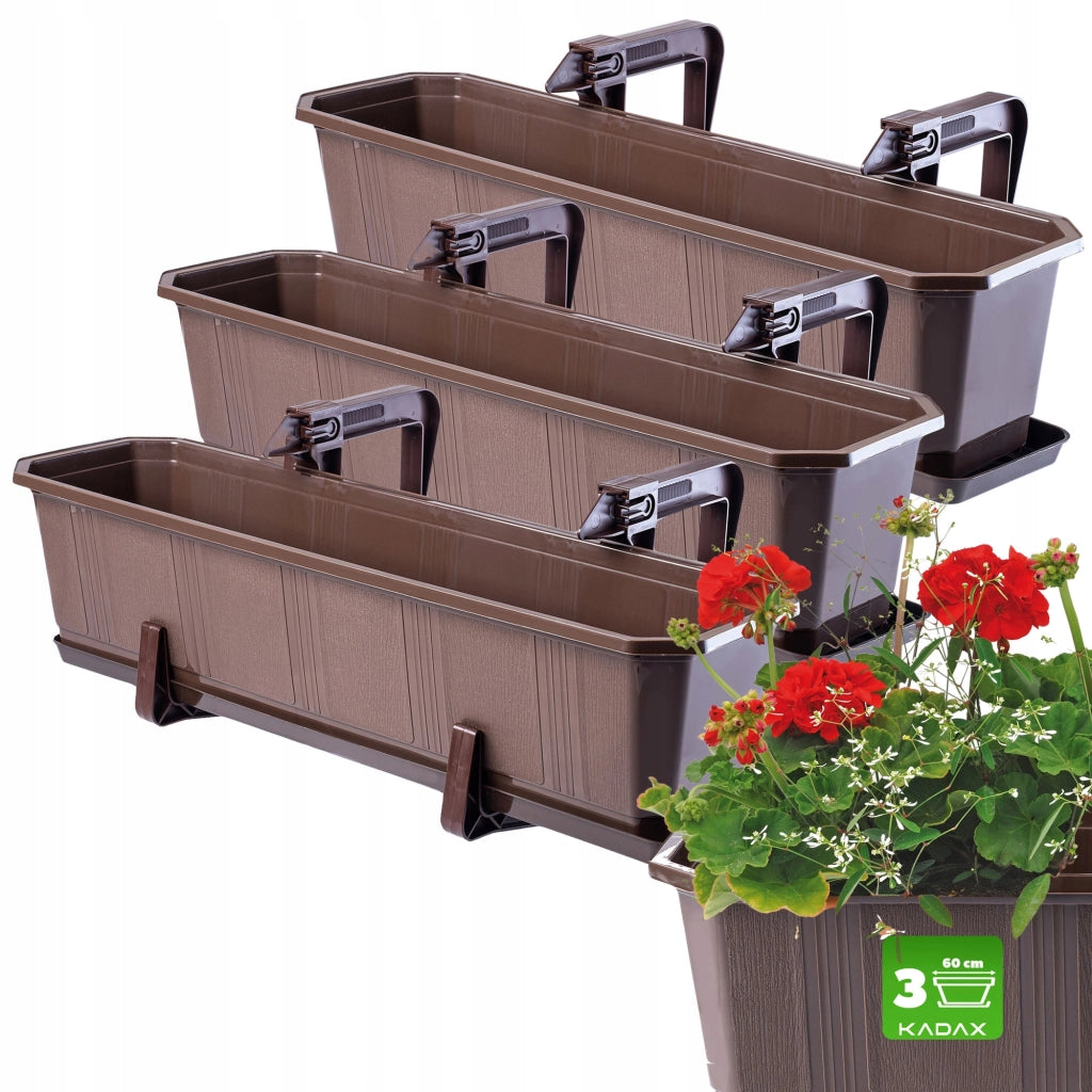 KADAX Fioriera da balcone 60 cm, supporto per vaso, manici (3 pezzi)