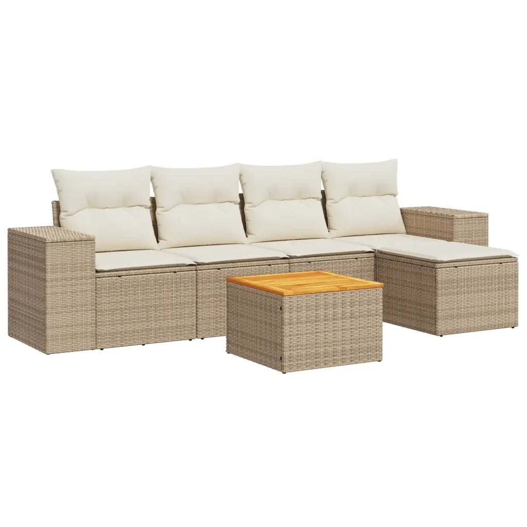 Set Divano da Giardino 6 pz con Cuscini Beige in Polyrattan 3225421