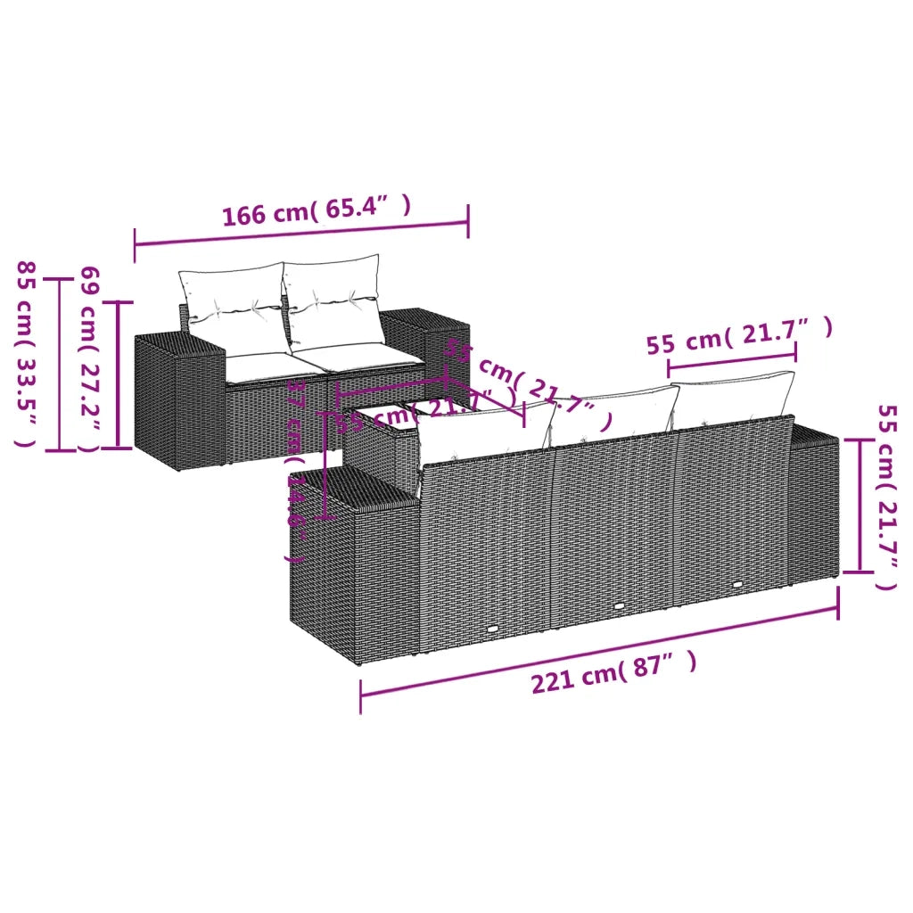 Set Divano da Giardino 6 pz con Cuscini Grigio in Polyrattancod mxl 112368