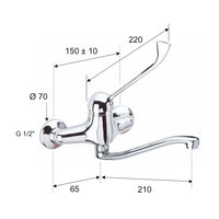 Rubinetto per lavello a muro con leva lunga e bocca a s girevole - serie kiss