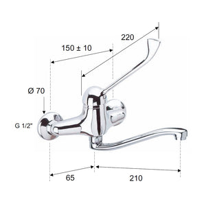 Rubinetto per lavello a muro con leva lunga e bocca a s girevole - serie kiss