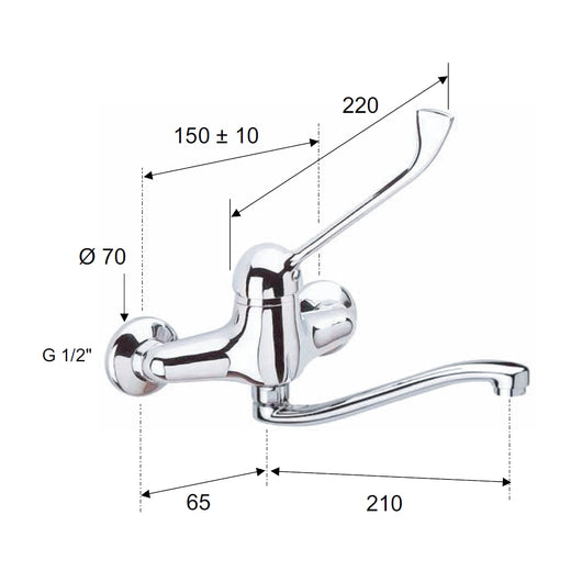 Rubinetto per lavello a muro con leva lunga e bocca a s girevole - serie kiss