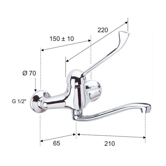 Rubinetto per lavello a muro con leva lunga e bocca a s girevole - serie kiss