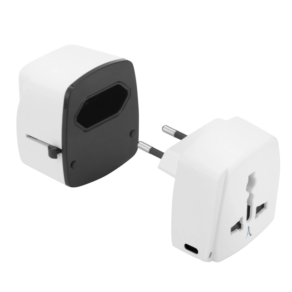 Adattatore Viaggio USA Europa UK 2 USB 2 USB C Bianco Akashi