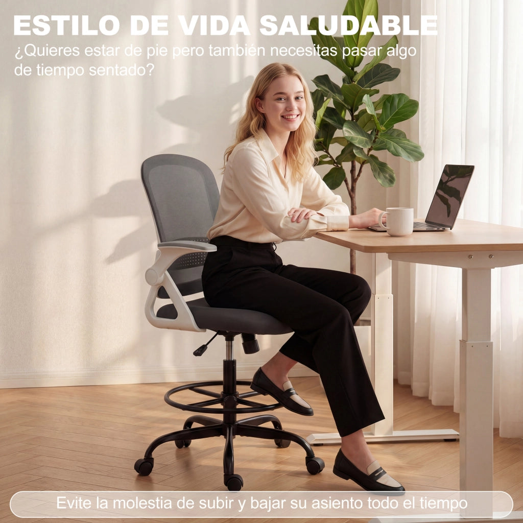 Sedia da ufficio in rete con braccioli regolabili e poggiapiedi ¨C Minimal ¨C Grigio