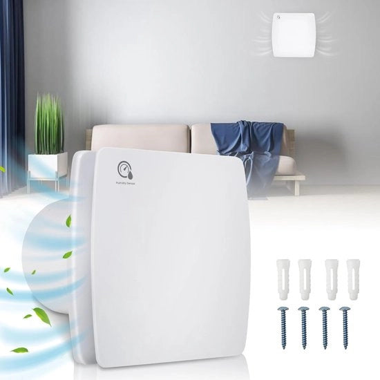 Ventilatore per bagno 150 mm con sensore di umidità - ventilatore silenzioso per bagno e cucina con timer di ritorno d'aria