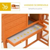 Conigliera a 2 Piani da Esterno in Legno di Abete e Filo di Metallo, 150x45x85 cm, Arancione