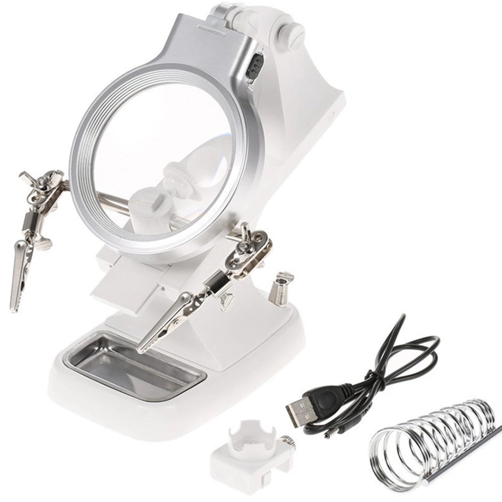 Trade Shop - Lente Ingrandimento Pinze Da Tavolo Luce Led Riparazioni Saldature Orientabile -