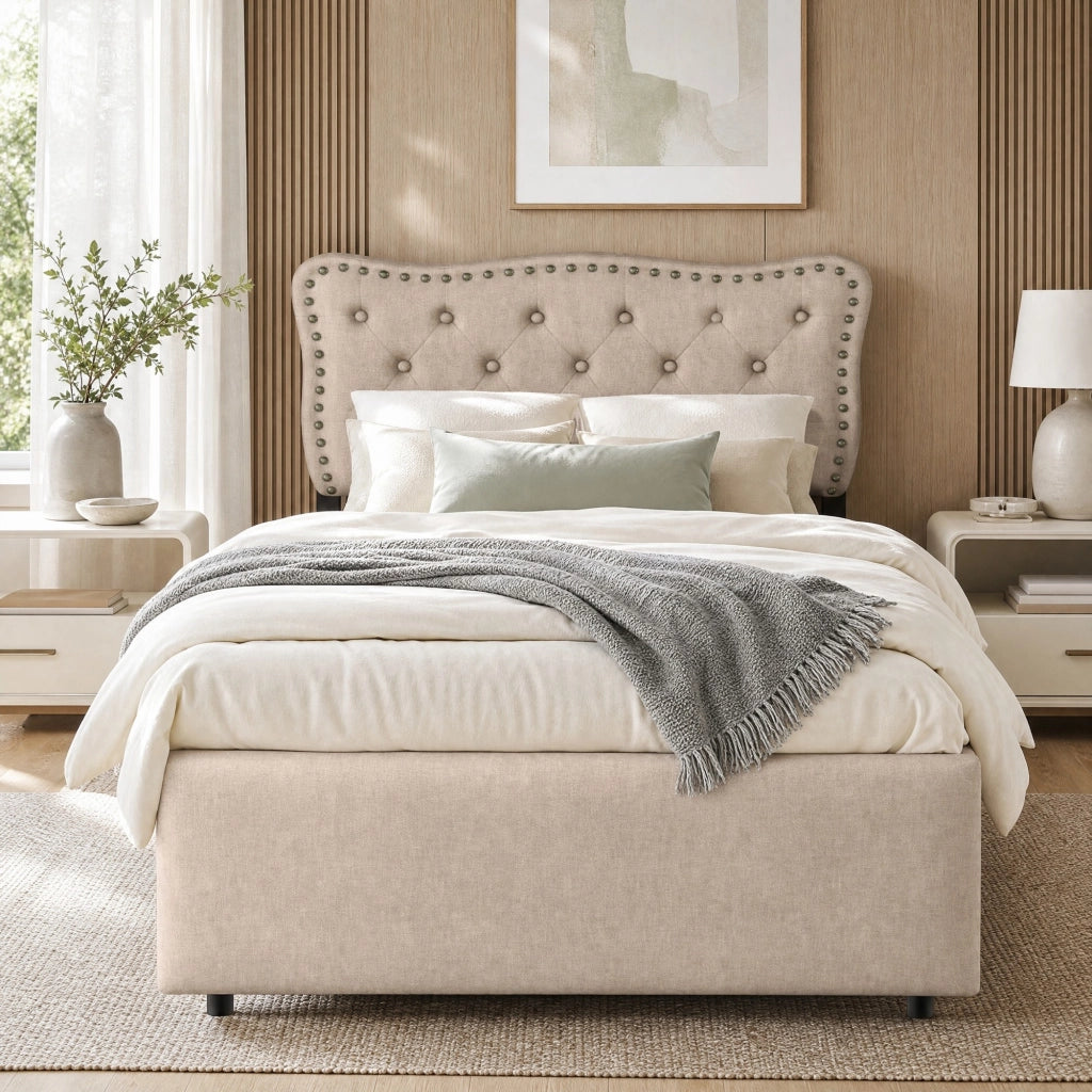 LETTO Imbottito 90x200 cm Dunkelbeige con 2 cassetti