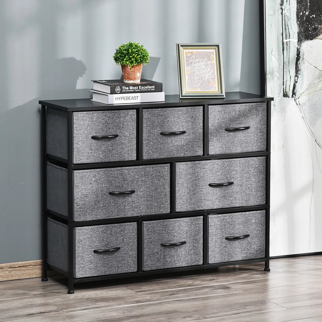 Cassettiera 8 Cassetti Tessuto Grigio con Cornice in Metallo ¨C Minimal ¨C 120x40x