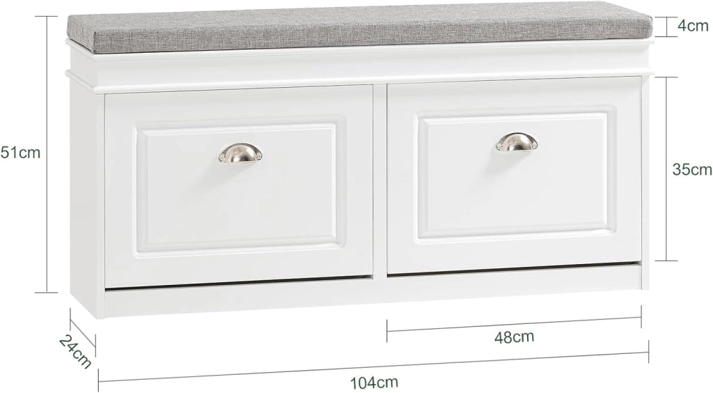SoBuy Scarpiera Salvaspazio Slim da Ingresso Panca Contenitore con Cuscino, Cassapanca Scarpiera Regolabile per Casa, Camera, Corridoio, L104*P24*A52cm, Bianco, FSR64-W