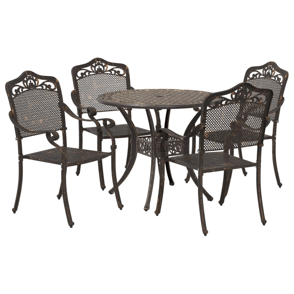 Set da pranzo da giardino in alluminio pressofuso bronzo, 5 pezzi