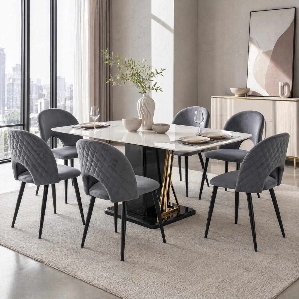 SEDIA Imbottita con Schienale 84 cm in Velluto Grigio con Gambe in Metallo