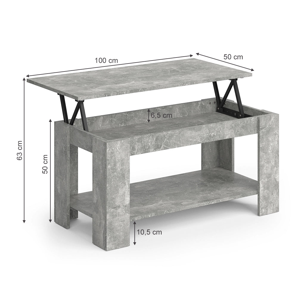Vicco Tavolino soggiorno Calcestruzzo 100 x 50 cm con funzione di sollevamento