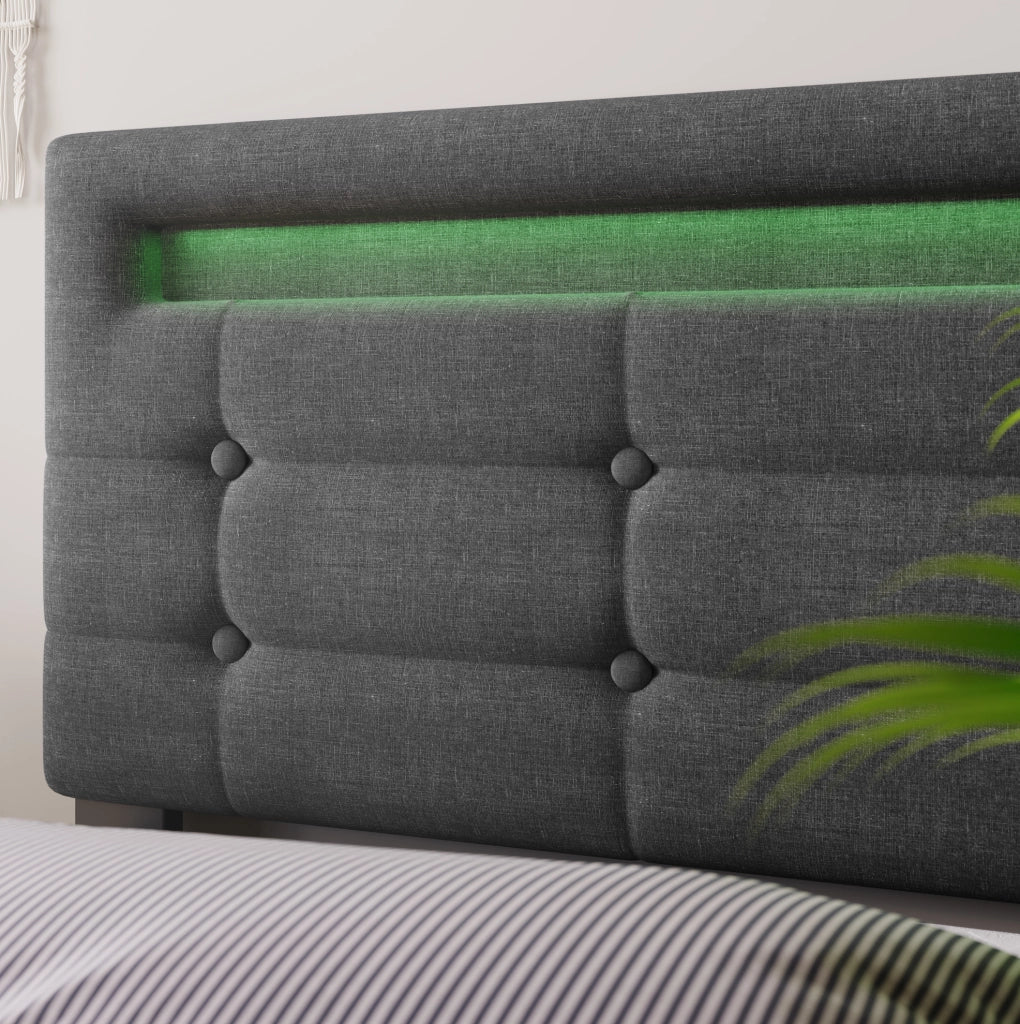 Letto singolo imbottito 90x200 cm con LED e 2 cassetti