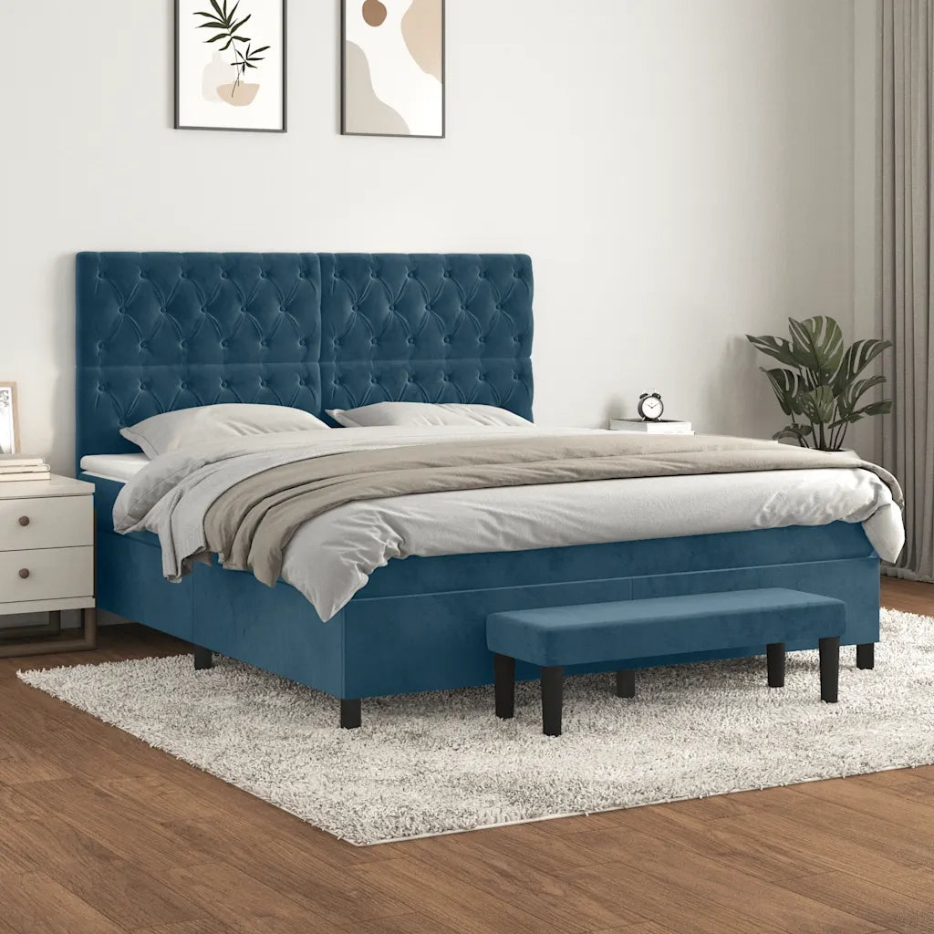 Giroletto a Molle con Materasso Blu Scuro 160x200 cm in Velluto 3138035