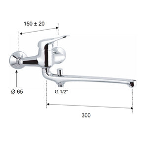 Rubinetto lavabo/vasca con bocca fusa e deviatore serie kiss