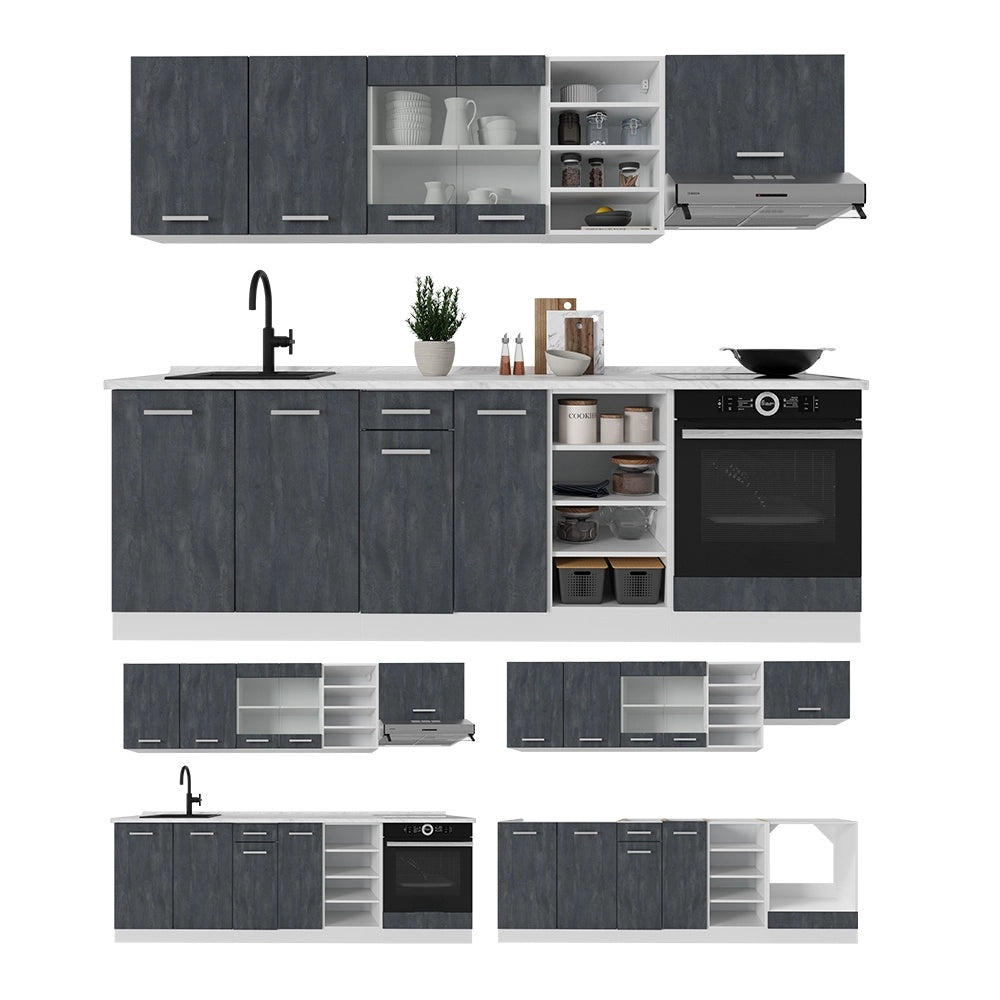 Cucina componibile R-Line Calce nera/Bianco 240 cm senza piano di lavoro Vicco