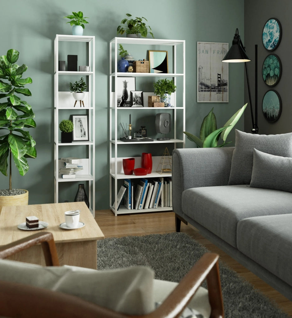 Scaffale stilo loft con ripiani in legno 80 cm Bianca 80 cm 80x32x192 cm