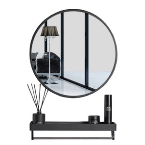SPECCHIO Valora CON MENSOLA 70CM Nero Rotondo Stile Loft