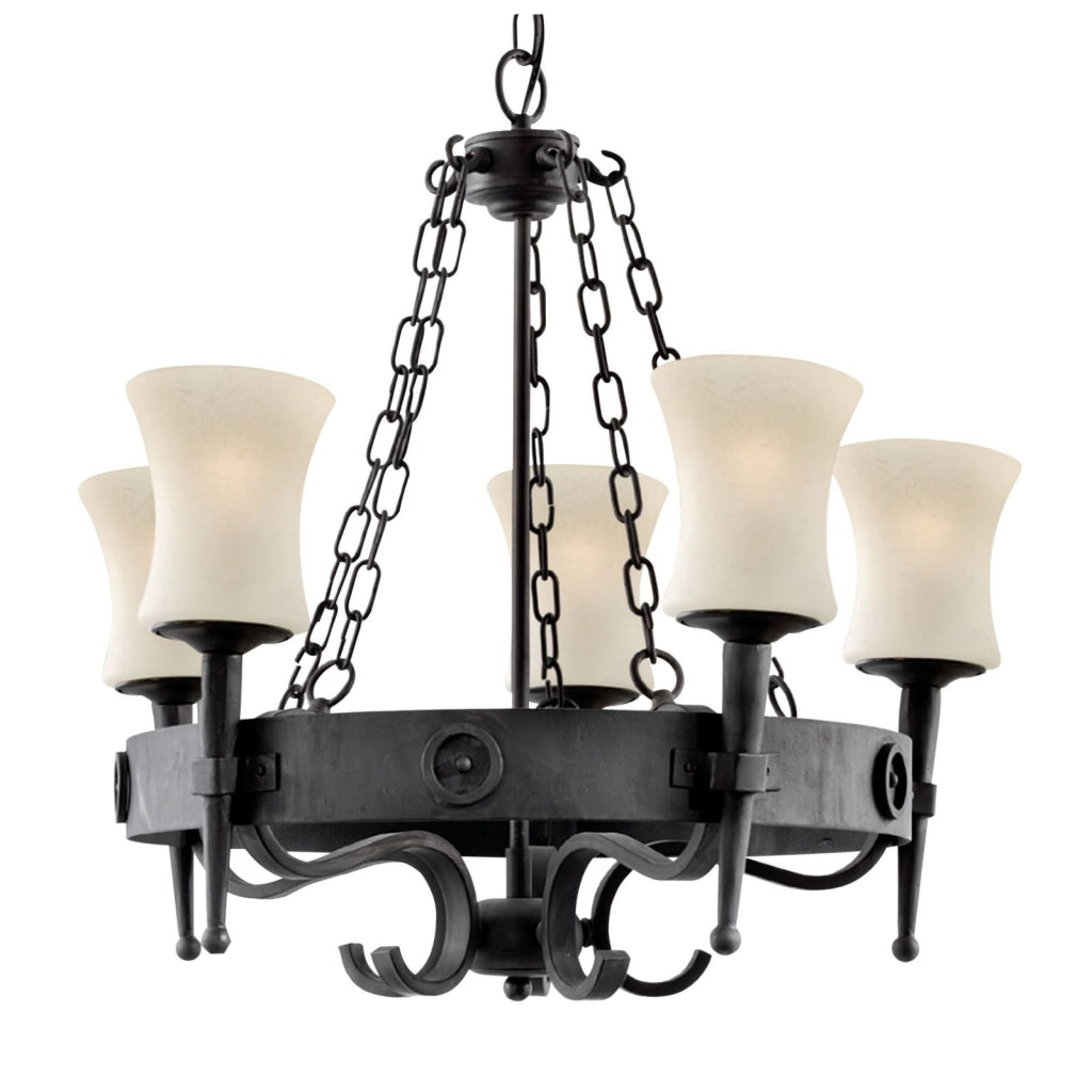 Cartwheel 5Lt Pendant - Metallo nero e vetro sabbiato