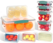 Set di contenitori per alimenti con coperchi, 9 pezzi, resistenti al congelatore, impermeabili, trasparenti e stivellabili, ideali per la preparazione dei pasti e l'organizzazione della cucina (9 contenitori di conservazione + 5 cucchiai di misura)