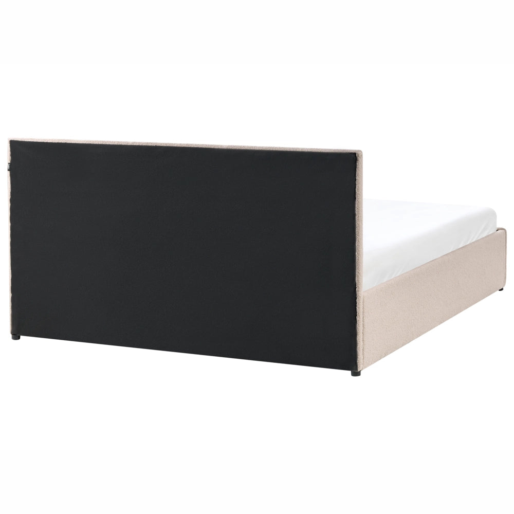Letto ottomano beige bouclé 160x200 cm con testiera sollevabile e base a doghe Design moderno