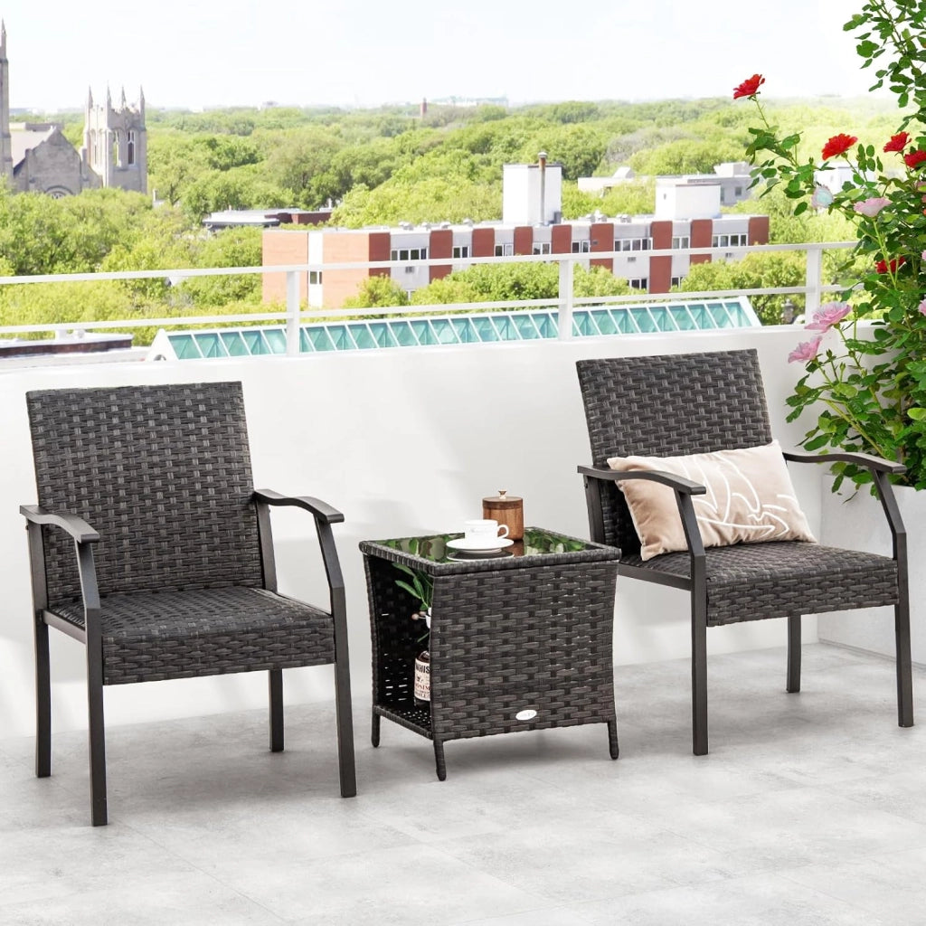 Set di mobili da giardino in rattan, resistenti alle intemperie, mobili da balcone, set di 2 sedie con tavolo, mobili da balcone per 2 persone, set di sedute