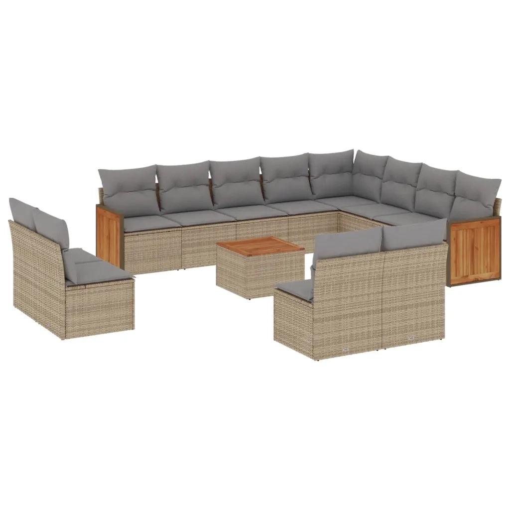 Set Divano da Giardino 13 pz con Cuscini Beige in Polyrattan