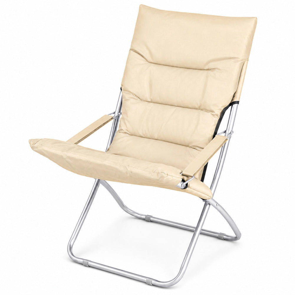 Spiaggina Sedia Canapone In Acciaio Tessuto Imbottito Pieghevole Relax Beige