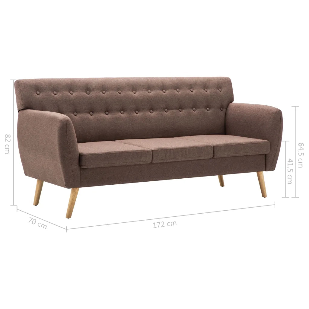 Divano a 3 Posti Rivestito in Tessuto 172x70x82 cm Marrone 247126