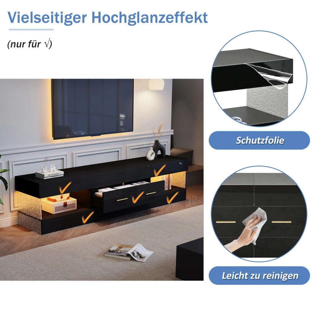 MOBILE TV 152x35x40 cm Nero in pannello di legno con LED