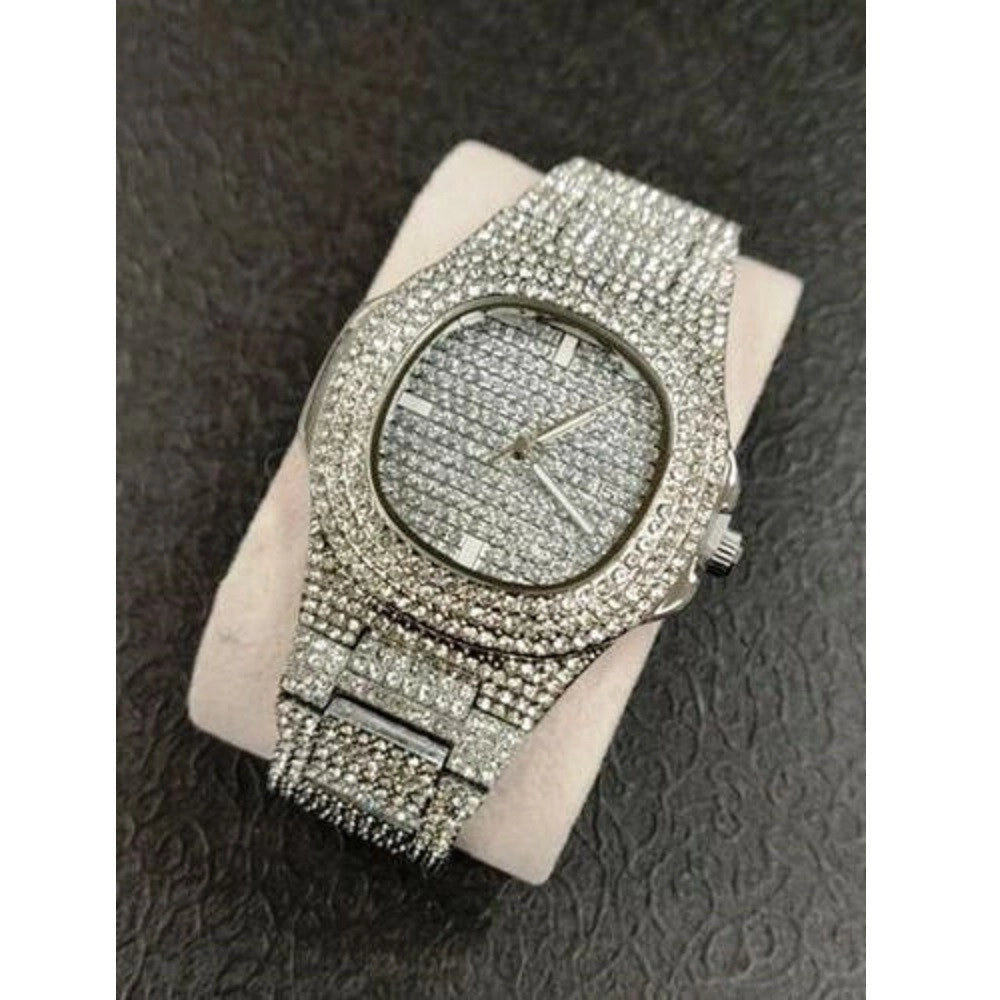 Trade Shop - Orologio Polso Zcc Uomo Donna Quarzo Acciaio Moda Brillantini Silver -