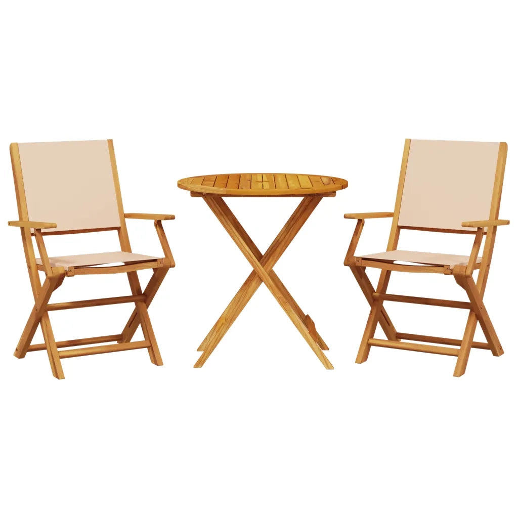Set da Bistrot 3pz | Set Salotto da Giardino Beige in Tessuto e Legno Massello