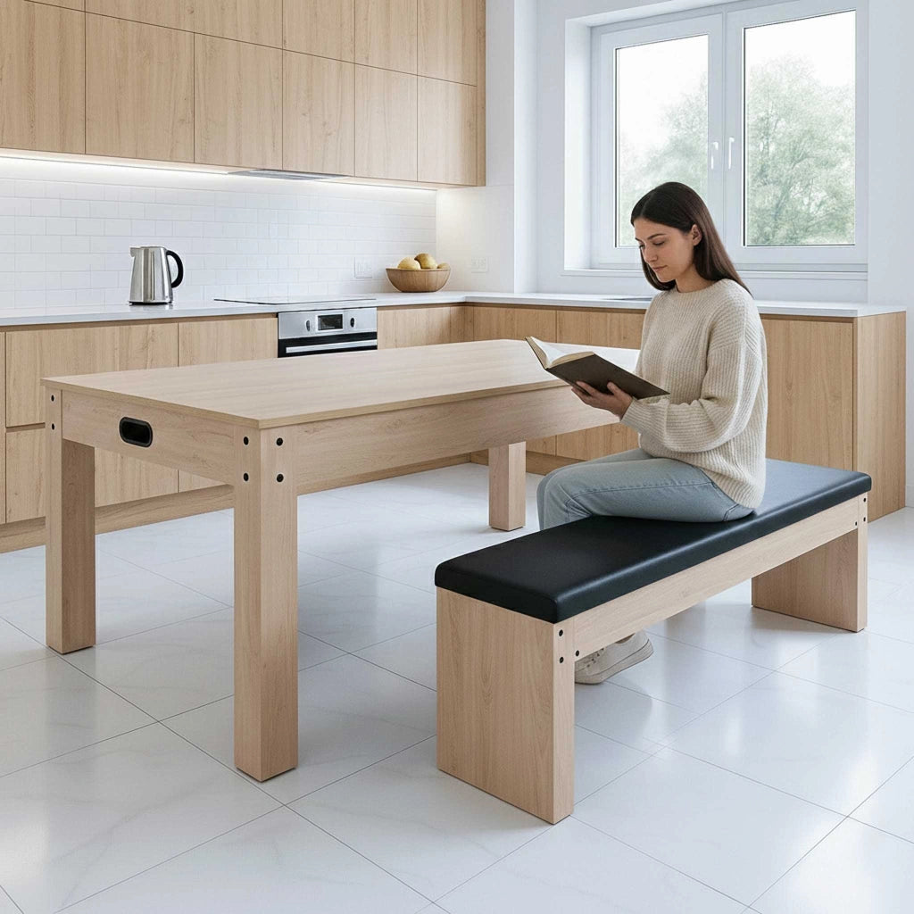 Tavolo Multigioco 7-in-1 213 cm (7ft) Beige con Panca Contenitore