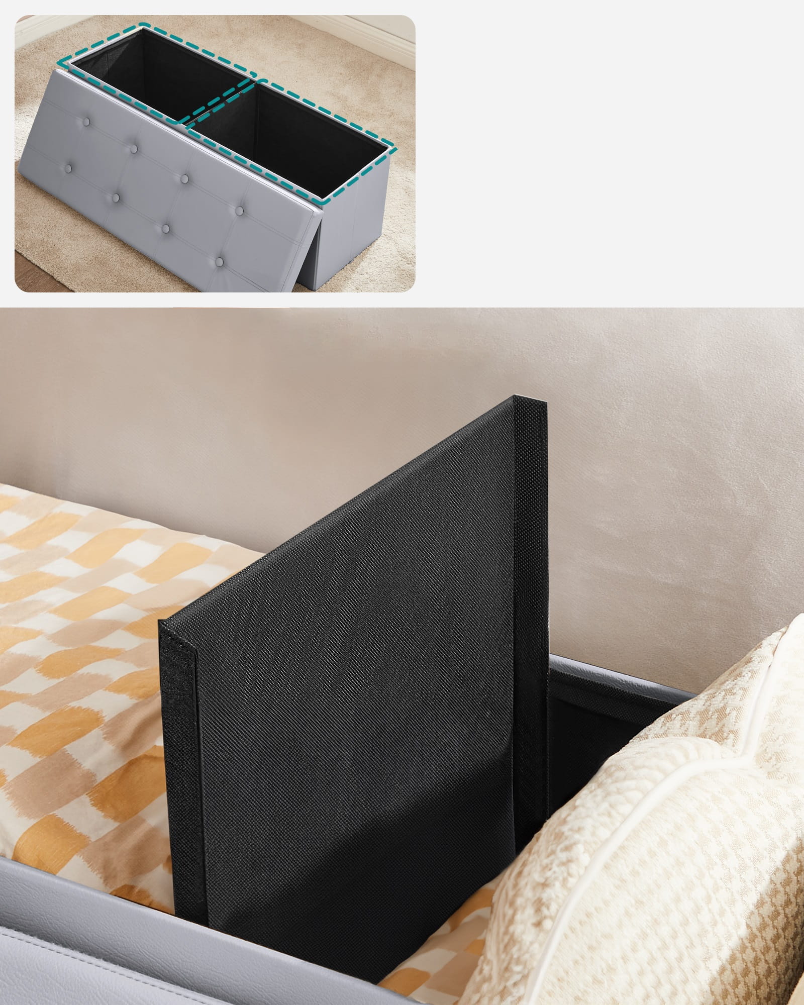 Valora POUF Pouf contenitore grigio chiaro in MDF per camera da letto