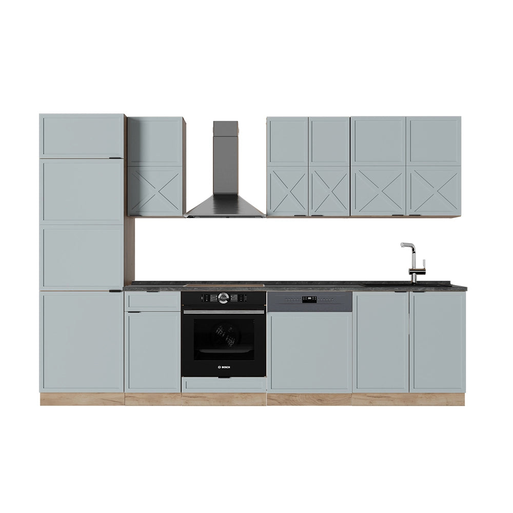 Cucina componibile Fame-Line Blu-grigio chiaro/Rovere dorato 300 cm, PL Antracite Vicco